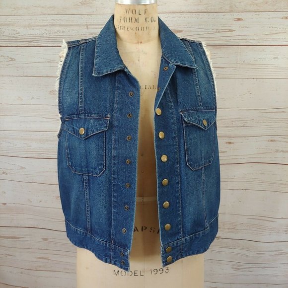 NY Collection Jackets & Blazers - ❤️ SOLD ❤️NY Collection Blue Denim Jean Vest Raw Edge Button
